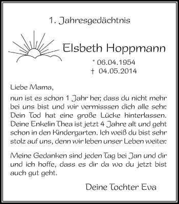Traueranzeige von Elsbeth Hoppmann von Der Weseler + Der Xantener