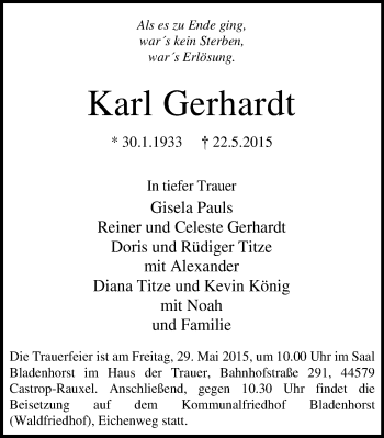 Traueranzeige von Karl Gerhardt von Stadtanz.Castrop-Rauxel