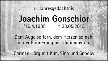 Traueranzeige von Joachim Gonschior von Der Weseler + Der Xantener