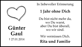 Traueranzeige von Günter Gaul von Wochen-Anzeiger Oberhausen