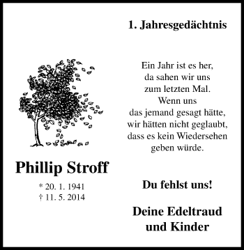 Traueranzeige von Phillip Stroff von Stadtspiegel Bottrop