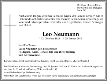 Traueranzeige von Leo  Neumann von Stadtanz.Castrop-Rauxel