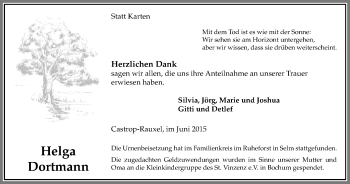 Traueranzeige von Helga Dortmann von Wochenblatt Herne/Wanne-Eickel