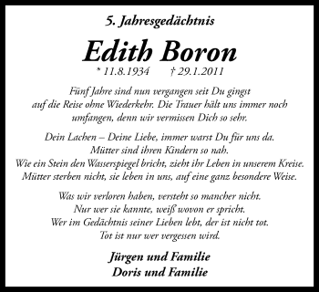 Traueranzeige von Edith Boron von Stadtspiegel Bottrop
