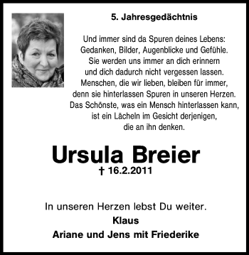 Traueranzeige von Ursula Breier von Wochen-Anzeiger Oberhausen