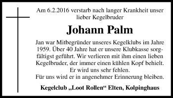 Traueranzeige von Johann Palm von Stadtanzeiger Emmerich/Rees/Isselburg