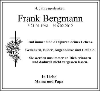 Traueranzeige von Frank Bergmann von Wochenblatt Herne/Wanne-Eickel
