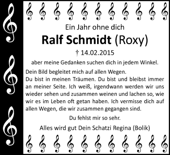 Traueranzeige von Ralf Schmidt von Wochen-Anzeiger Oberhausen