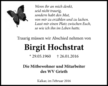 Traueranzeige von Birgit Hochstrat von Klever Wochenblatt