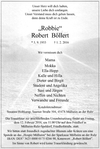 Traueranzeige von Robert Böllert von Mülheimer Woche
