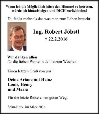 Traueranzeige von Robert Jöbstl von Lüner Anzeiger