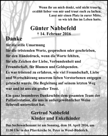 Traueranzeige von Günter Nabbefeld von Der Weseler + Der Xantener