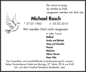 Traueranzeige von Michael Rosch von Stadtspiegel Gladbeck