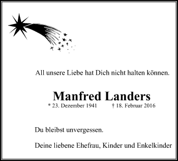 Traueranzeige von Manfred Landers von Witten aktuell