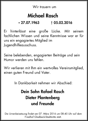 Traueranzeige von Michael Rosch von Stadtspiegel Gladbeck
