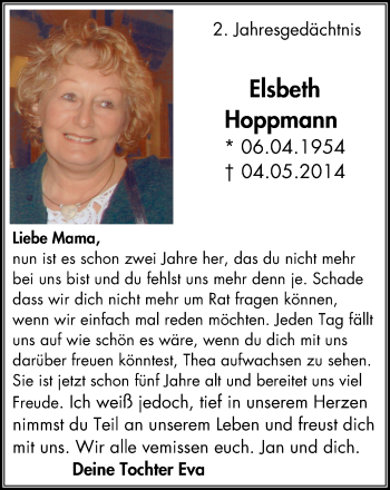 Traueranzeige von Elsbeth Hoppmann von Der Weseler + Der Xantener