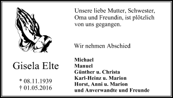 Traueranzeige von Gisela Elte von Mülheimer Woche