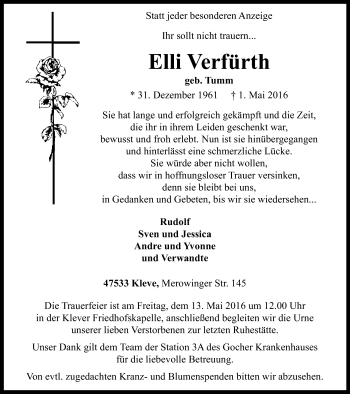 Traueranzeige von Elli Verfürth von Klever Wochenblatt