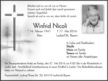Traueranzeige von Winfrid Nicoli von Stadtanzeiger Emmerich/Rees/Isselburg