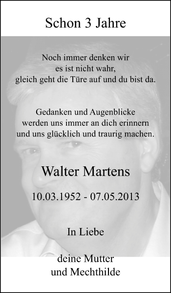 Traueranzeige von Walter Martens von Wochen-Anzeiger Langenfeld/Monheim/Hilden