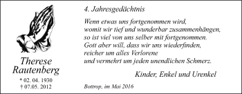 Traueranzeige von Therese Rautenberg von Stadtspiegel Bottrop