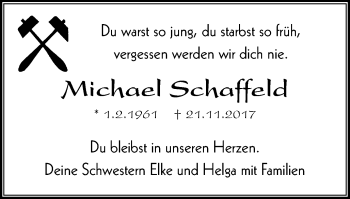 Traueranzeige von Michael Schaffeld von Stadtspiegel Bottrop