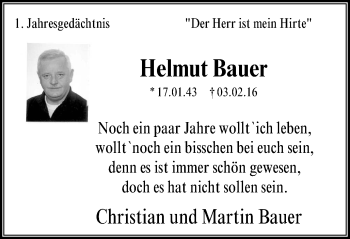 Traueranzeige von Helmut Bauer von Stadtspiegel Bochum