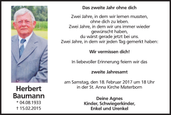 Traueranzeige von Herbert Baumann von Klever Wochenblatt