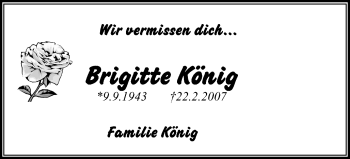 Traueranzeige von Brigitte König von Stadtanz.Castrop-Rauxel