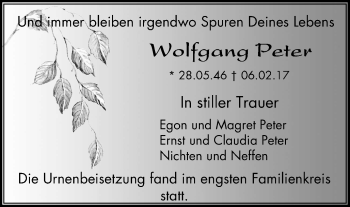 Traueranzeige von Wolfgang Peter von Klever + Gocher Wochenblatt + Stadtanzeiger Emmerich