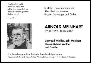 Traueranzeige von Arnold Meinhart von Steeler Kurier