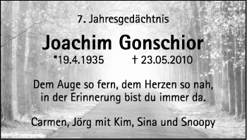 Traueranzeige von Joachim Gonschior von Der Weseler + Der Xantener