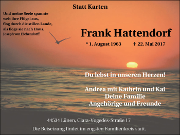 Traueranzeige von Frank Hattendorf von Lüner Anzeiger