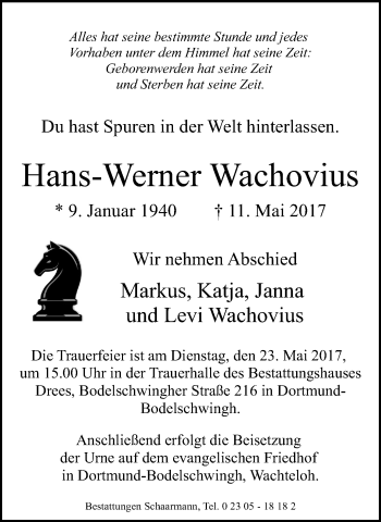 Traueranzeige von Hans-Werner Wachovius von Stadtanz.Castrop-Rauxel