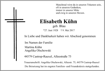 Traueranzeige von Elisabeth Kühn von Stadtanz.Castrop-Rauxel