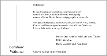 Traueranzeige von Bernhard Waldner von Stadtanz.Castrop-Rauxel