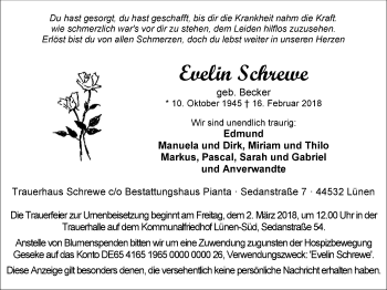 Traueranzeige von Evelin Schrewe von Lüner Anzeiger
