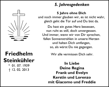 Traueranzeige von Friedhelm Steinkühler von Stadtspiegel Bottrop