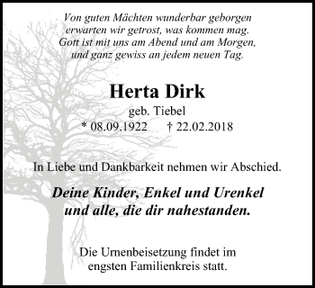 Traueranzeige von Herta Dirk von Wochen-Magazin Moers + Kamp-L. + Neuk-Vluyn