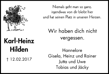 Traueranzeige von Karl-Heinz Hilden von Wochen-Anzeiger Langenfeld/Monheim/Hilden
