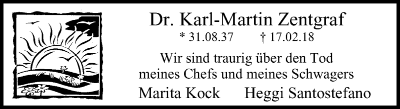  Traueranzeige für Karl-Martin Zentgraf vom 24.02.2018 aus Stadtspiegel Bochum