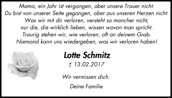 Traueranzeige von Lotte Schmitz von Wochen-Anzeiger Oberhausen