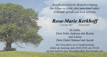 Traueranzeige von Rosa-Marie Kerkhoff von Stadtspiegel Gelsenkirchen