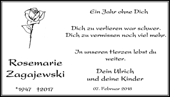 Traueranzeige von Rosemarie Zagajewski von Stadtanz.Castrop-Rauxel
