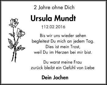 Traueranzeige von Ursula Mundt von Mülheimer Woche