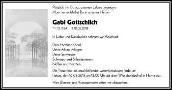 Traueranzeige von Gabi Gottschlich von Wochenblatt Herne/Wanne-Eickel