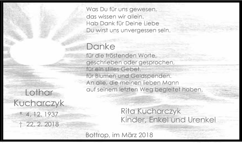  Traueranzeige für Lothar Kucharczyk vom 24.03.2018 aus Stadtspiegel Bottrop