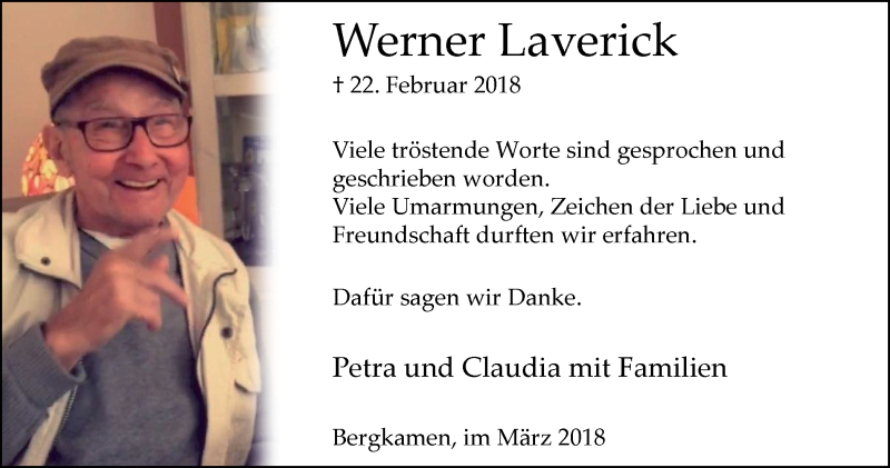  Traueranzeige für Werner Laverick vom 17.03.2018 aus Lüner Anzeiger