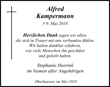 Traueranzeige von Alfred Kampermann von Wochen-Anzeiger Oberhausen