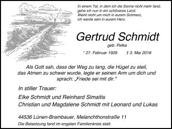 Traueranzeige von Gertrud Schmidt von Lüner Anzeiger